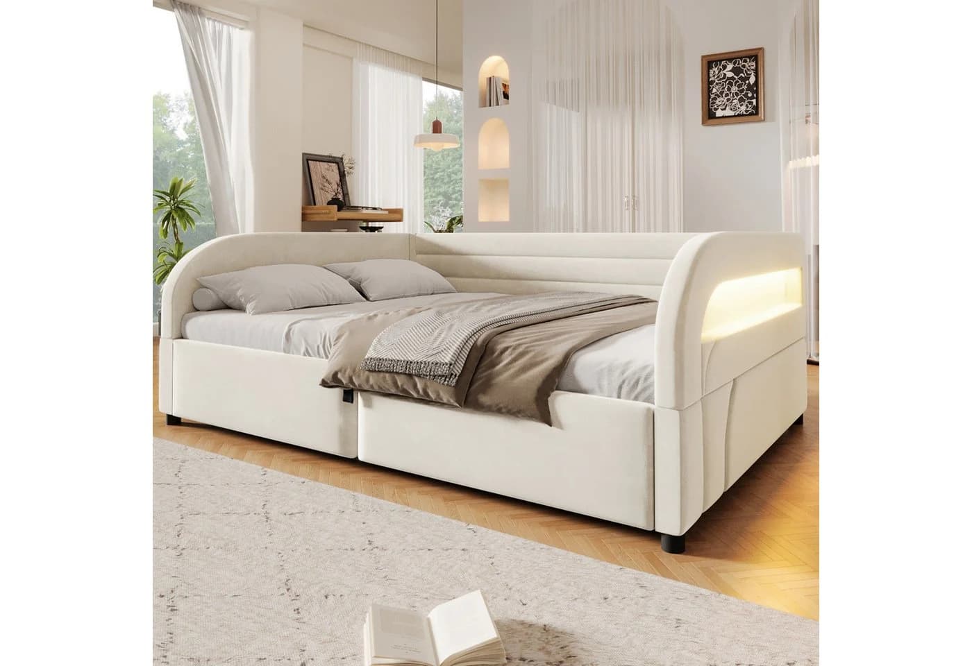 STILVORA Polsterbett 140x200 Weiß mit Bettkasten und LED - Bild 5