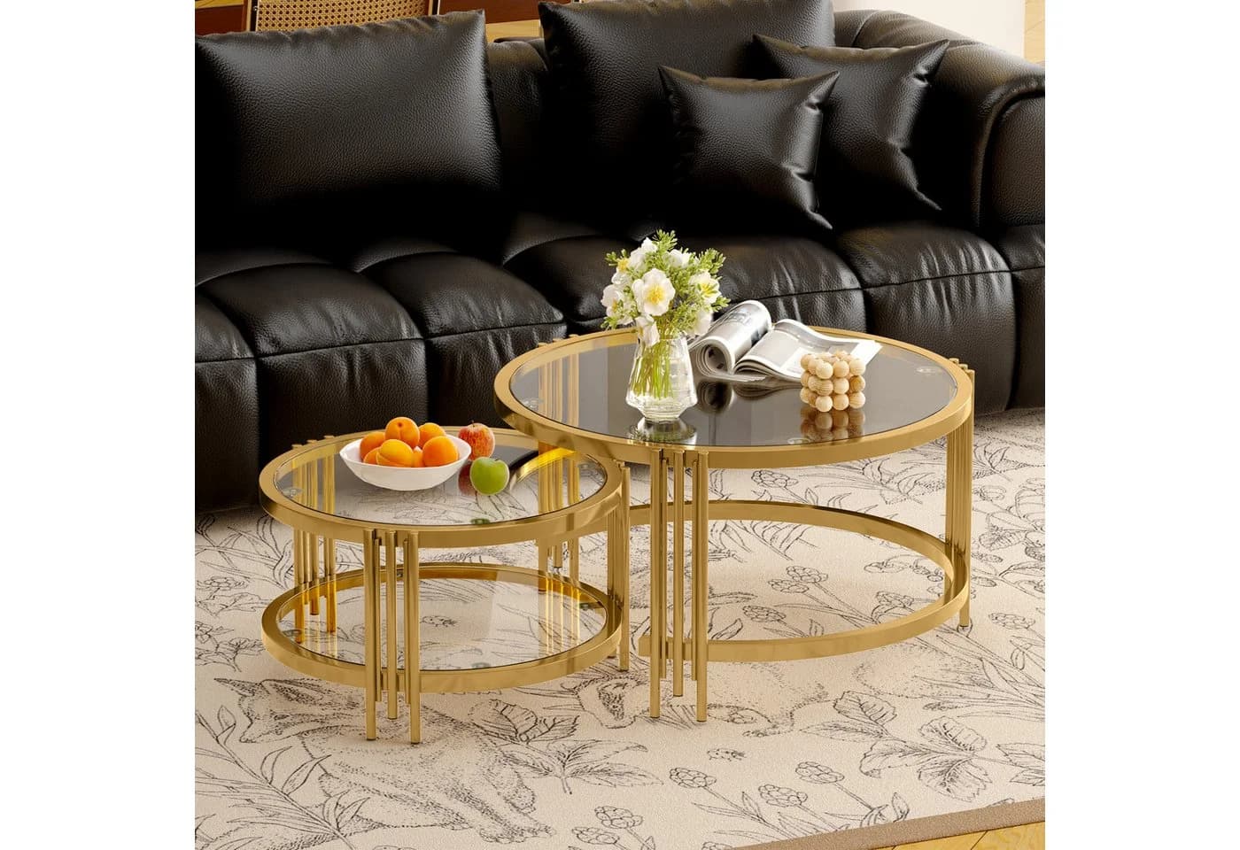 STILVORA Couchtisch-Set Glas Metall Gold Rund - Bild 2