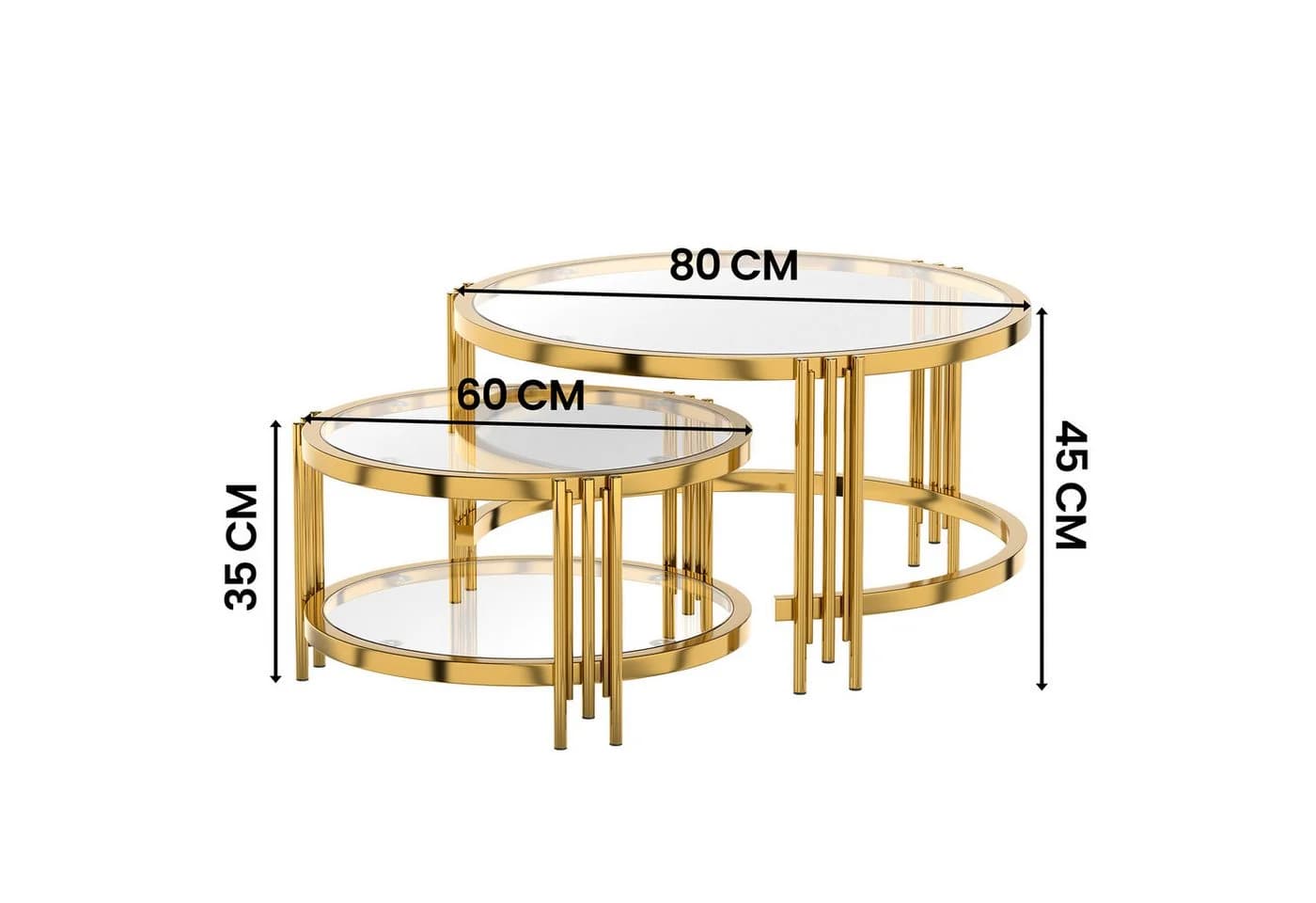 STILVORA Couchtisch-Set Glas Metall Gold Rund - Bild 5
