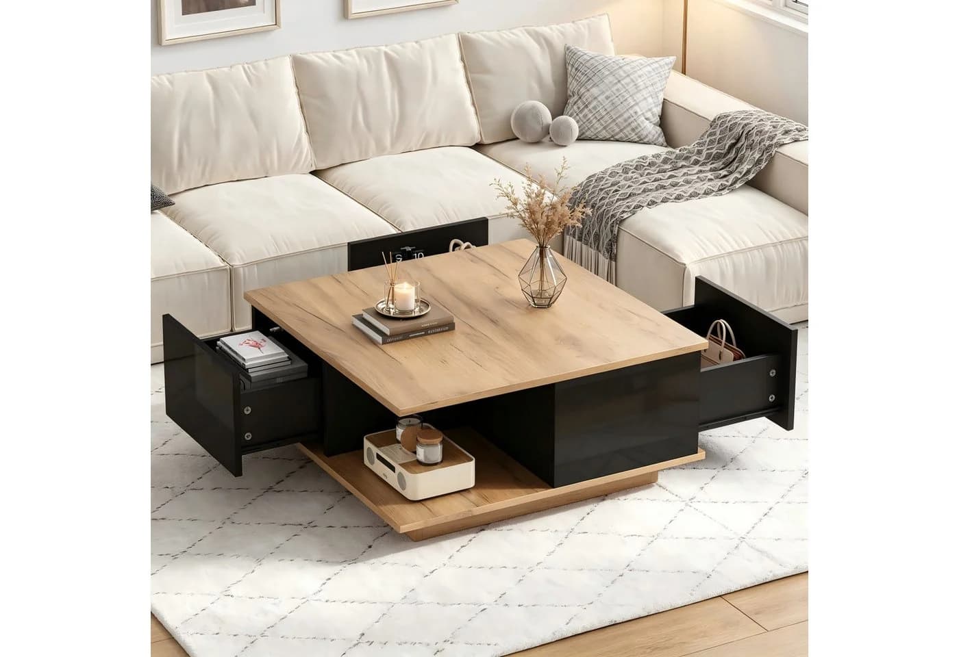 STILVORA Couchtisch mit 3 Schubladen Schwarz Holzoptik - Bild 2
