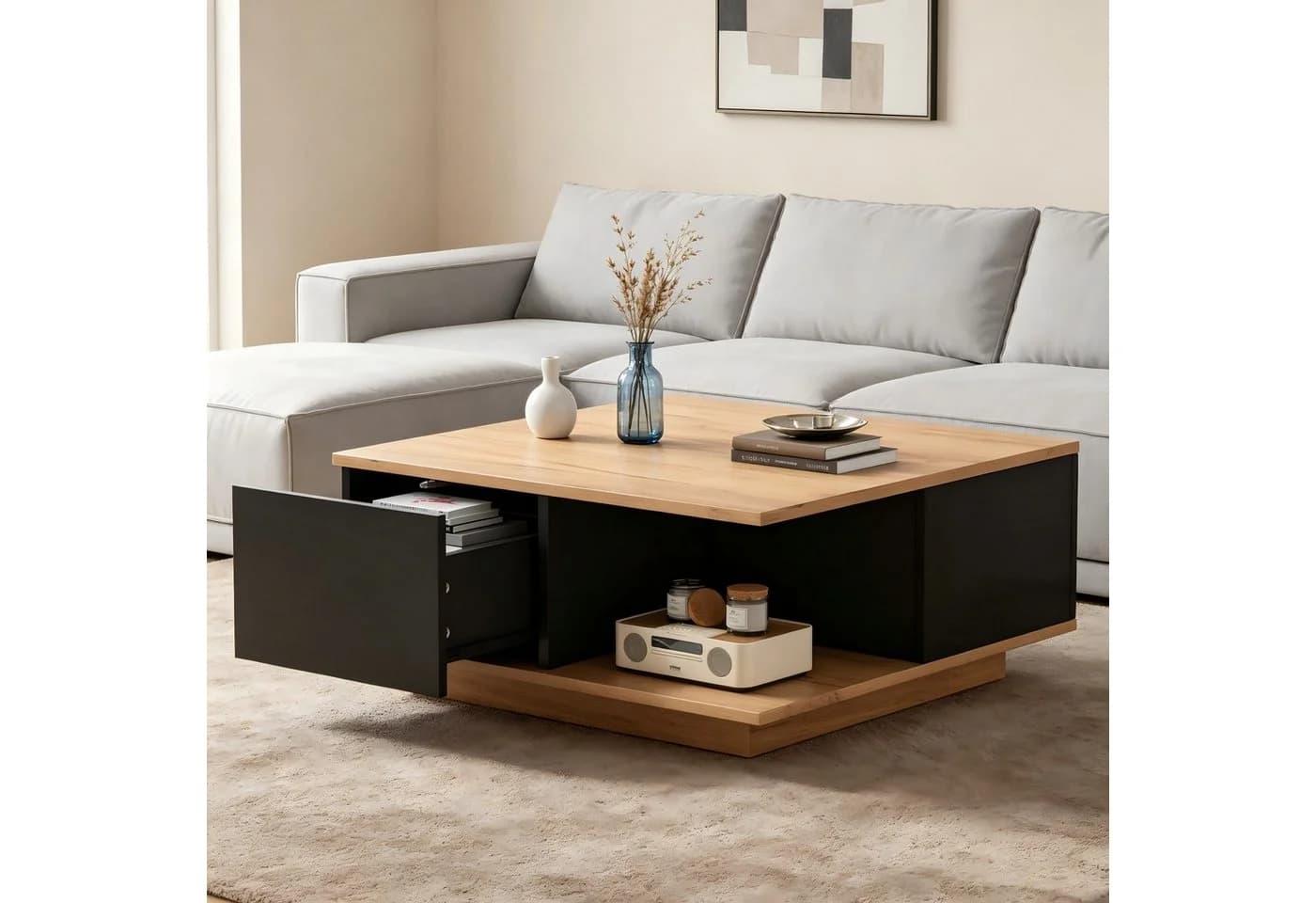 STILVORA Couchtisch mit 3 Schubladen Schwarz Holzoptik - Bild 4