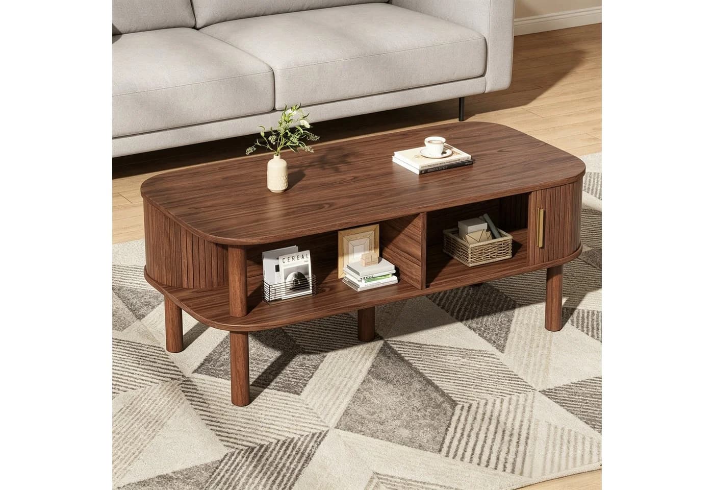 STILVORA Couchtisch mit Schiebetür und Stauraum Holzoptik