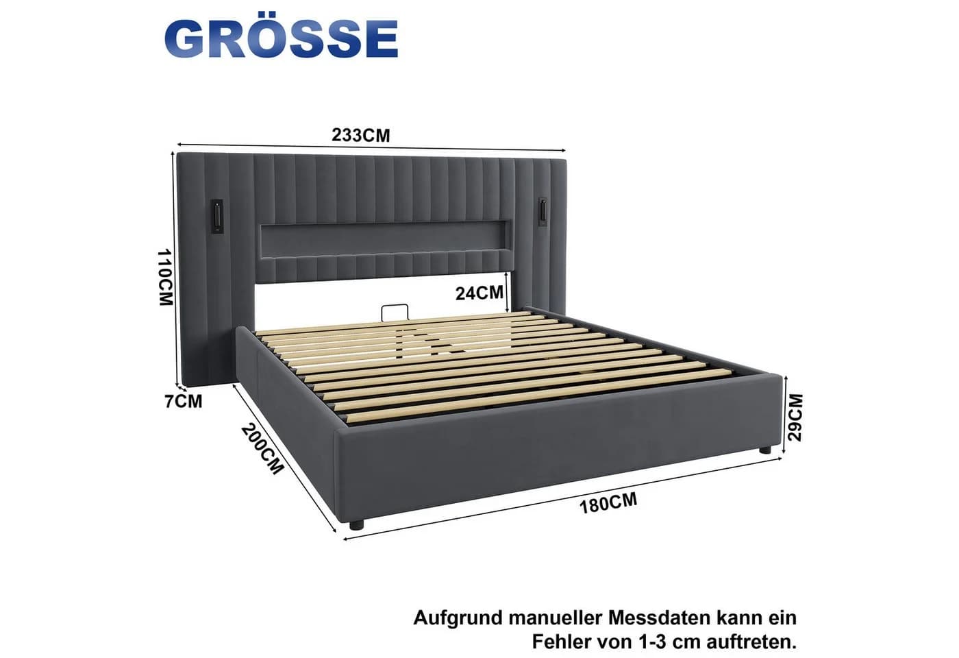 STILVORA Polsterbett Grau mit Matratze, LED & Bettkasten - Bild 4