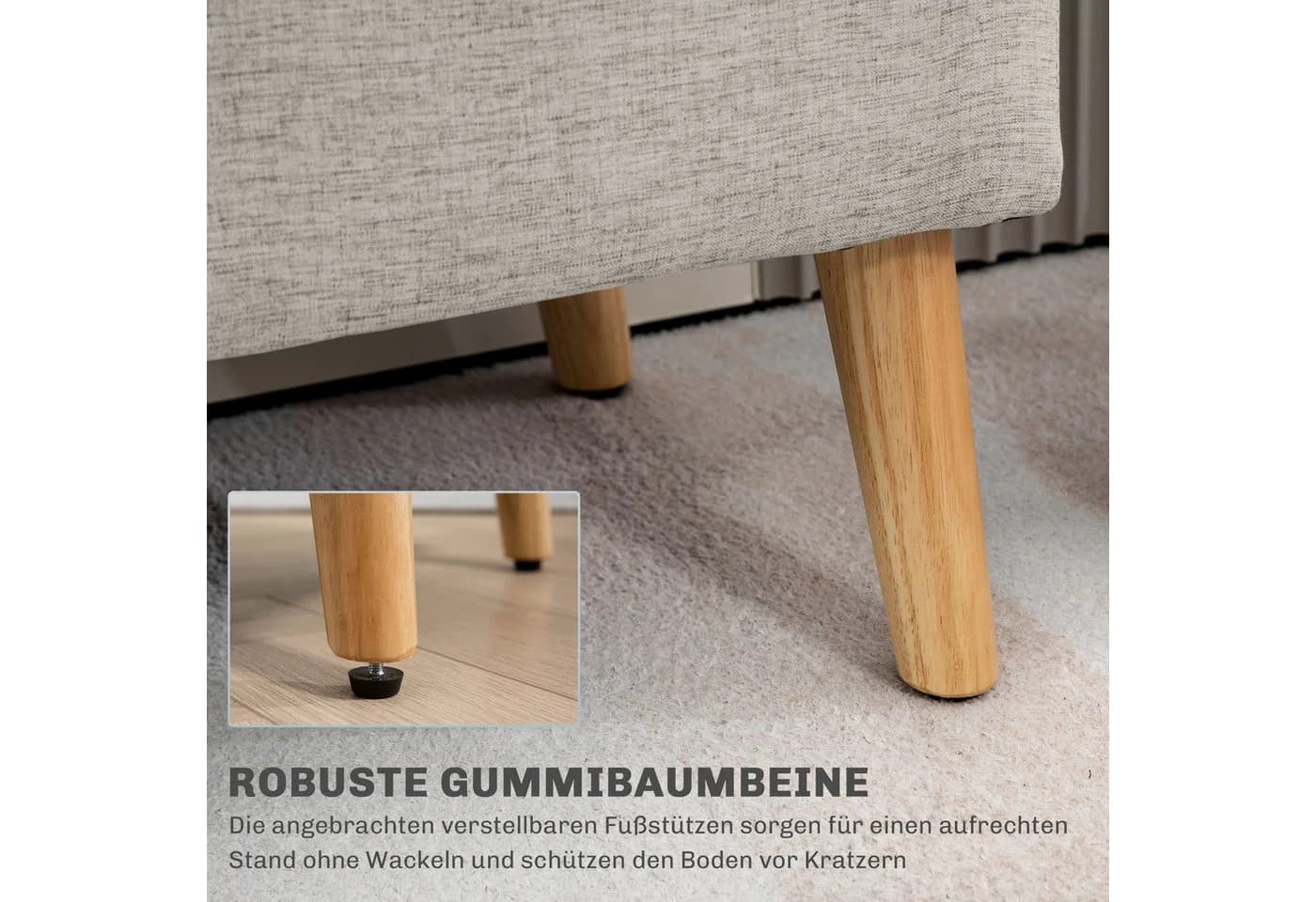 REDOM Polsterbank Beige Gummiholz mit Stauraum - Bild 5