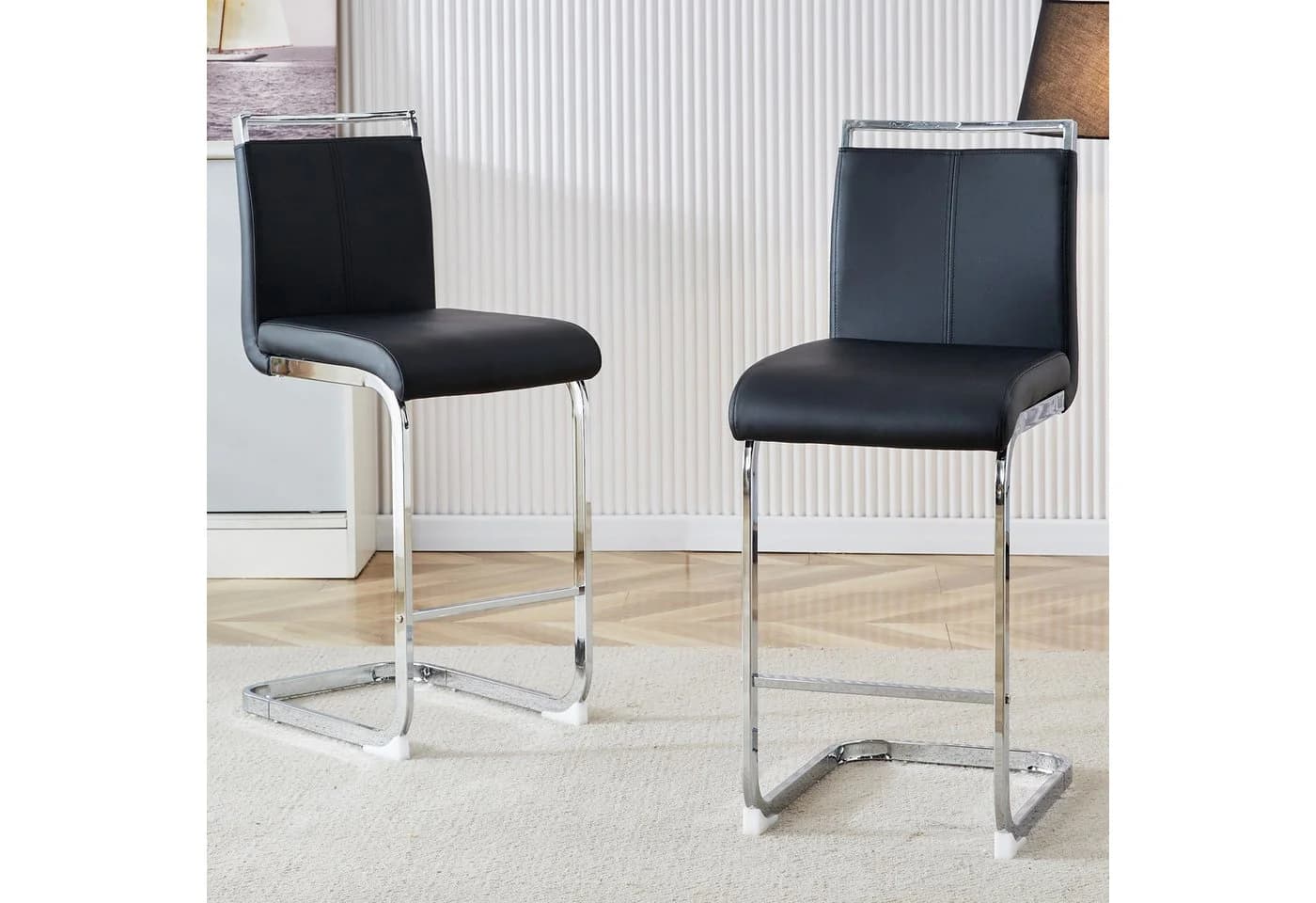 REDOM Barhocker 2er-Set Schwarz Kunstleder Metall - Bild 2