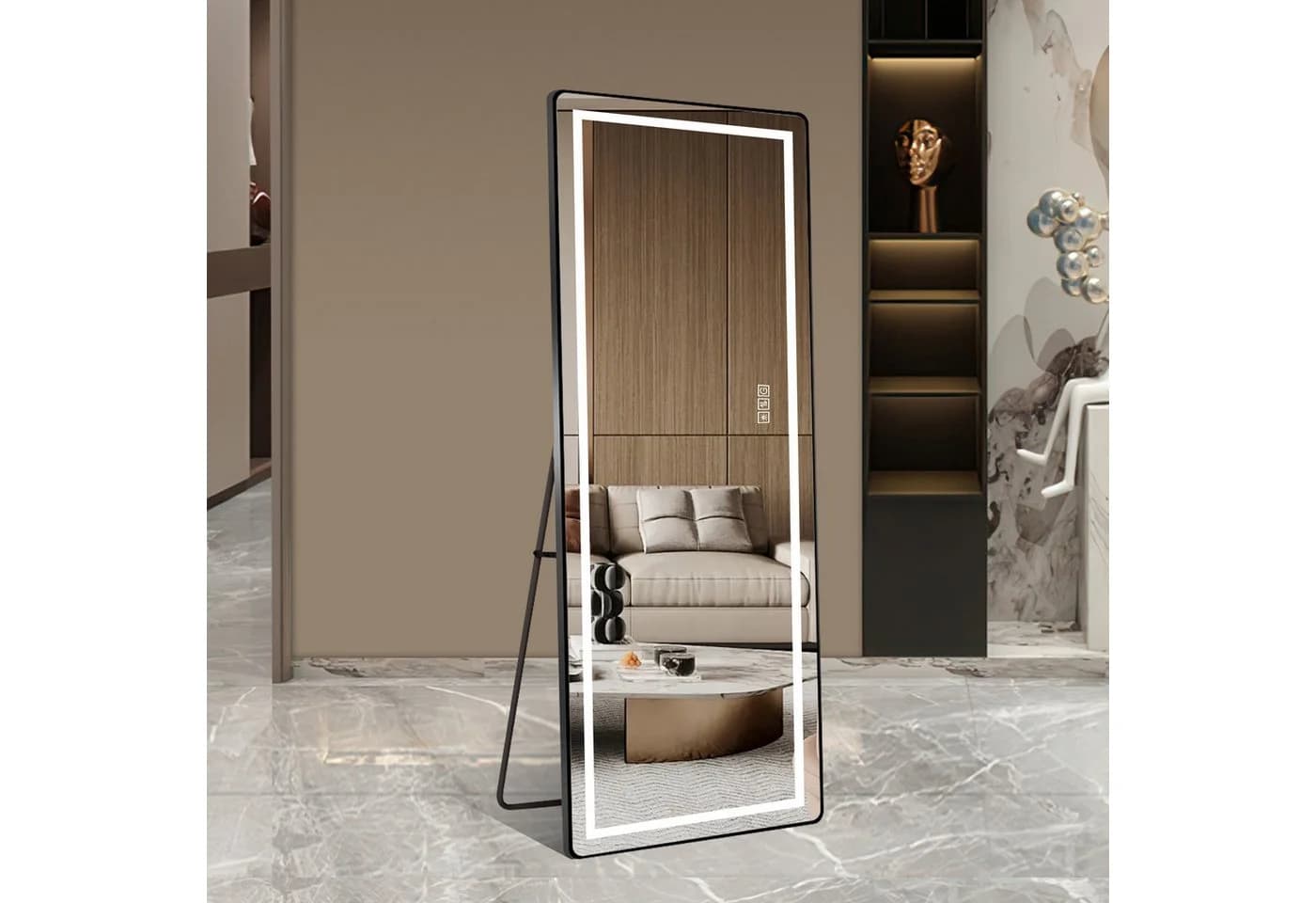REDOM LED Standspiegel Schwarz/Silber mit 3-Farb-Dimmung - Bild 2