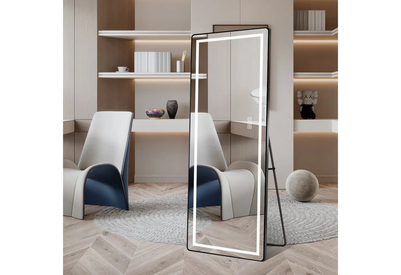 REDOM LED Standspiegel Schwarz/Silber mit 3-Farb-Dimmung - Bild 3