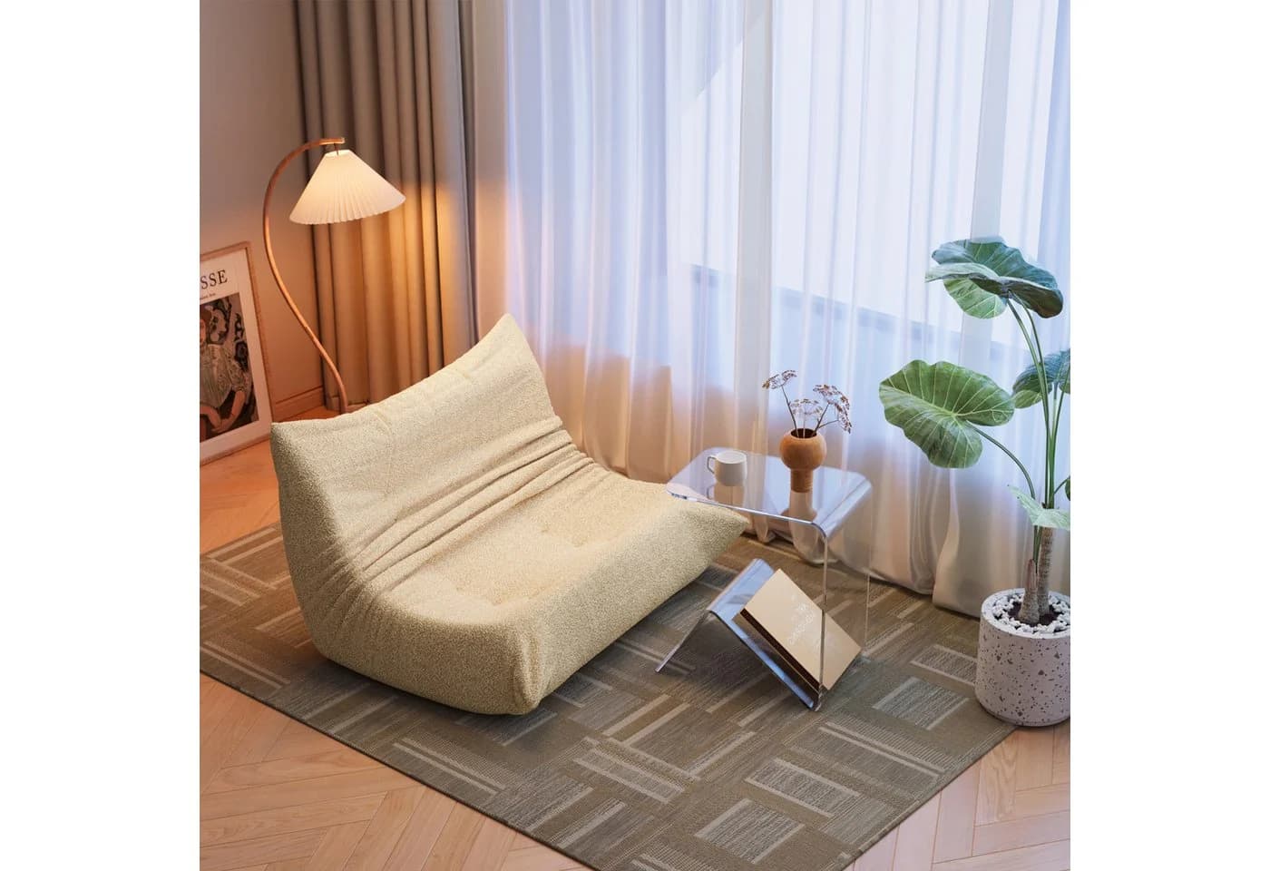 REDOM Lazy Sofa 2-Sitzer Beige Teddyfleece Ergonomisch - Bild 4