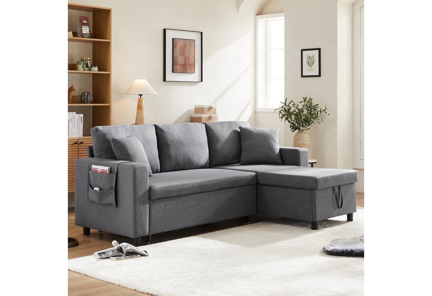 REDOM Schlafsofa Ecksofa Dunkelgrau mit hoher Rückenlehne und Stauraum