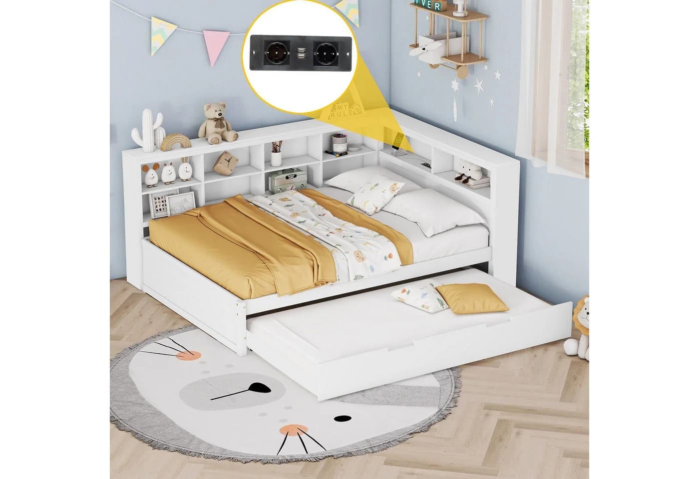 REDOM Schlafsofa mit Stauraum und USB-Steckdose Massivholz Weiß - Bild 4