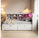 REDOM Stauraumbett mit USB-Steckdose und LED-Beleuchtung, Weiß/Grau Bild 1