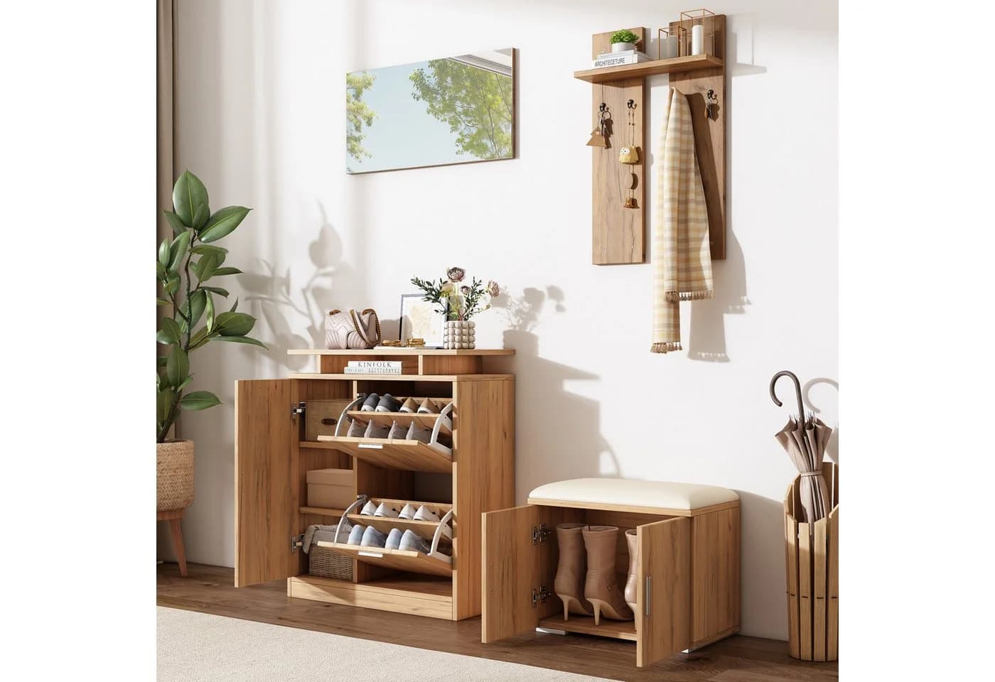 REDOM Garderoben-Set mit Schuhbank, Schuhschrank & Spiegel - Bild 2
