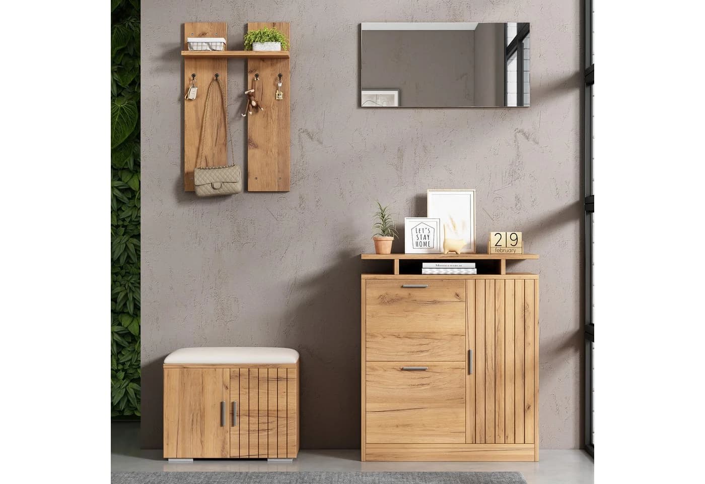 REDOM Garderoben-Set mit Schuhbank, Schuhschrank & Spiegel - Bild 4