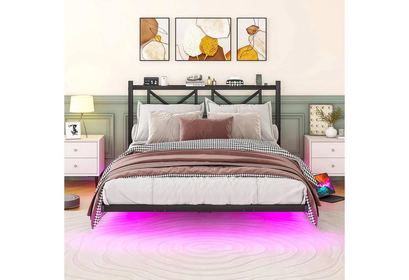 REDOM Kinderbett Metallbett mit LED-Licht und Ladefunktion Schwarz