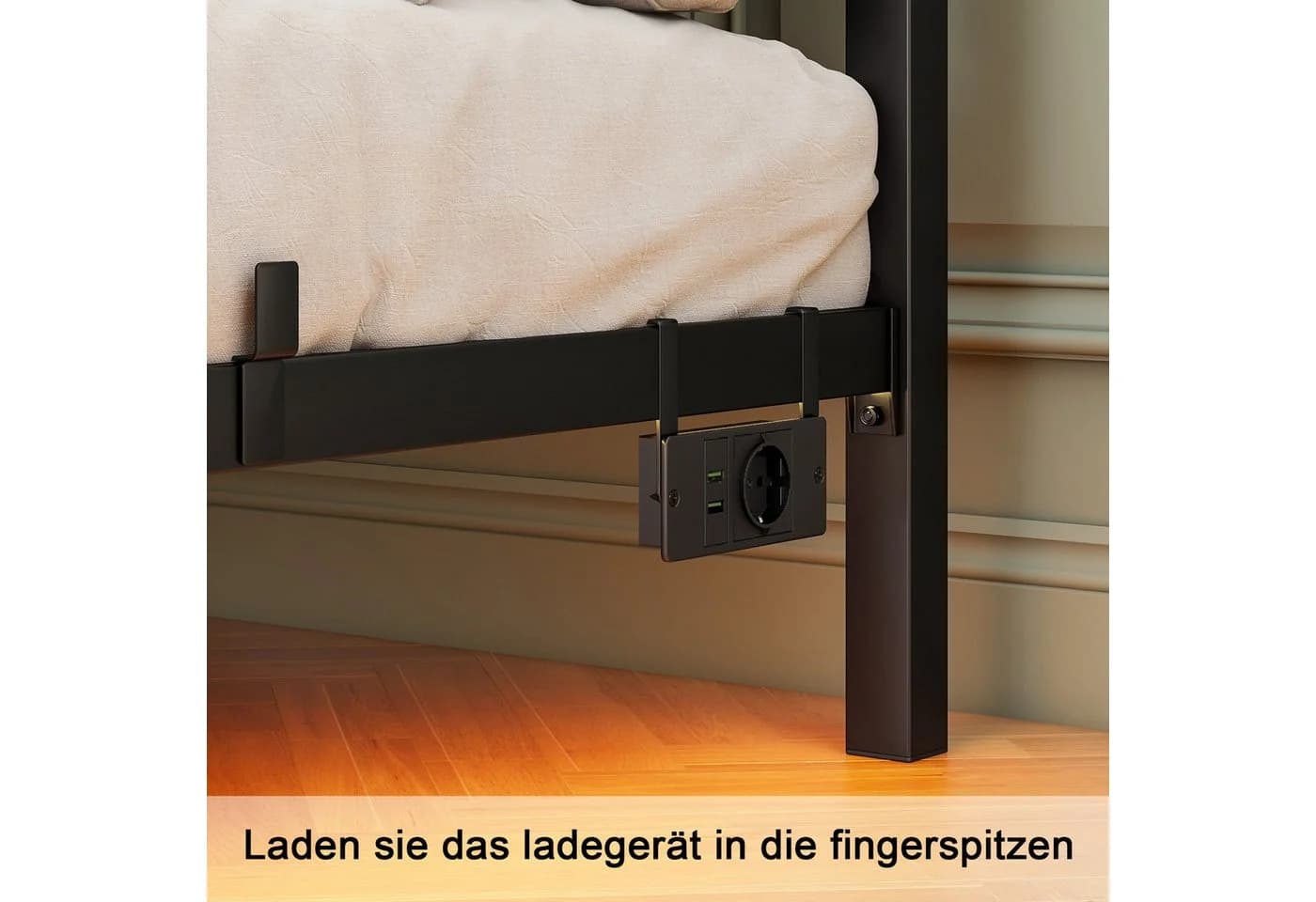REDOM Kinderbett Metallbett mit LED-Licht und Ladefunktion Schwarz - Bild 3