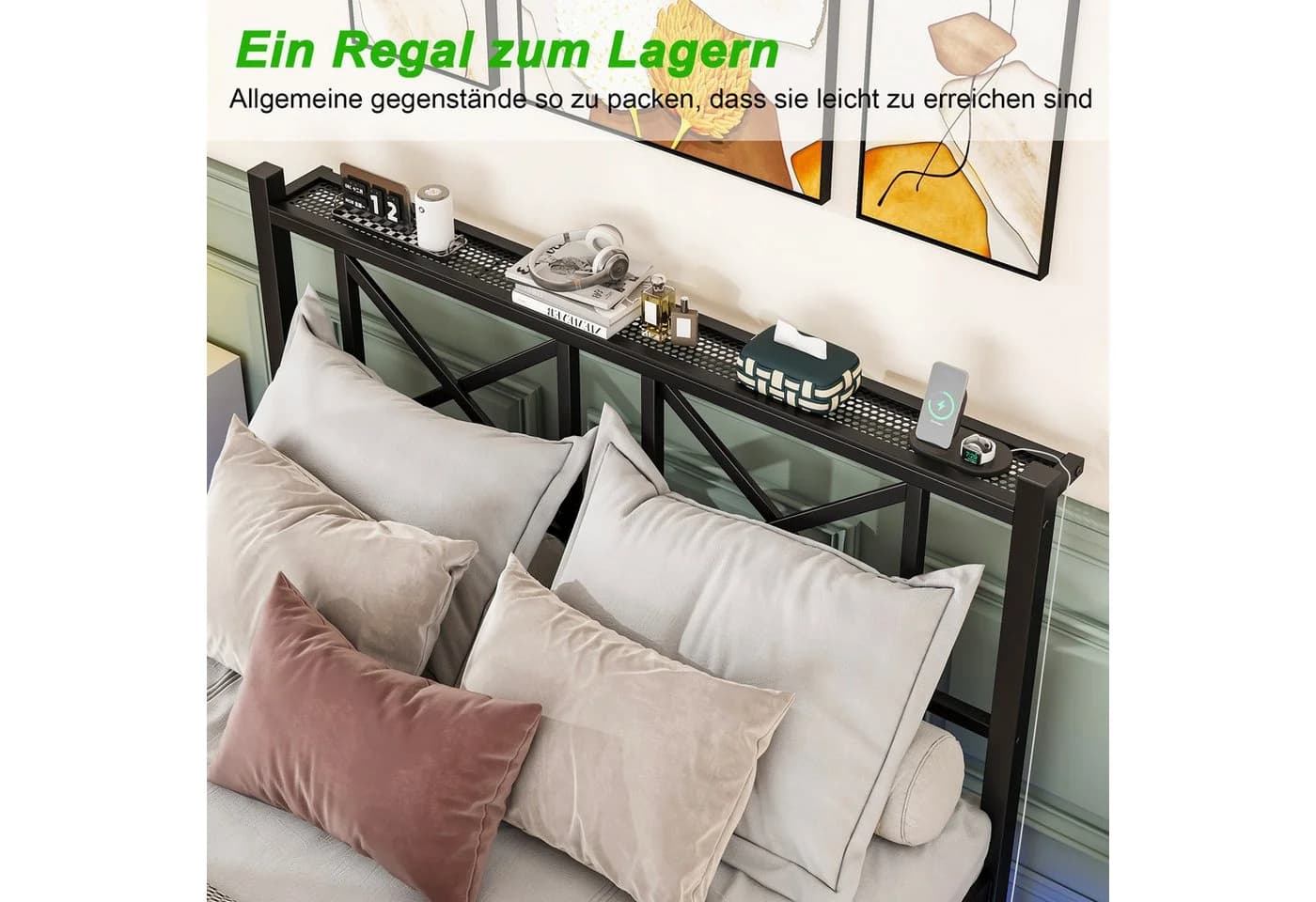 REDOM Kinderbett Metallbett mit LED-Licht und Ladefunktion Schwarz - Bild 4