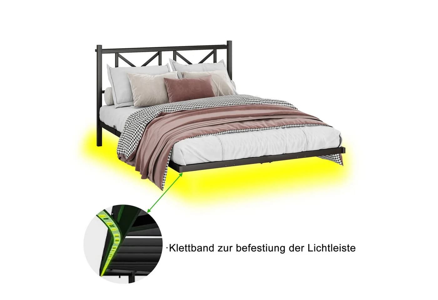 REDOM Kinderbett Metallbett mit LED-Licht und Ladefunktion Schwarz - Bild 5