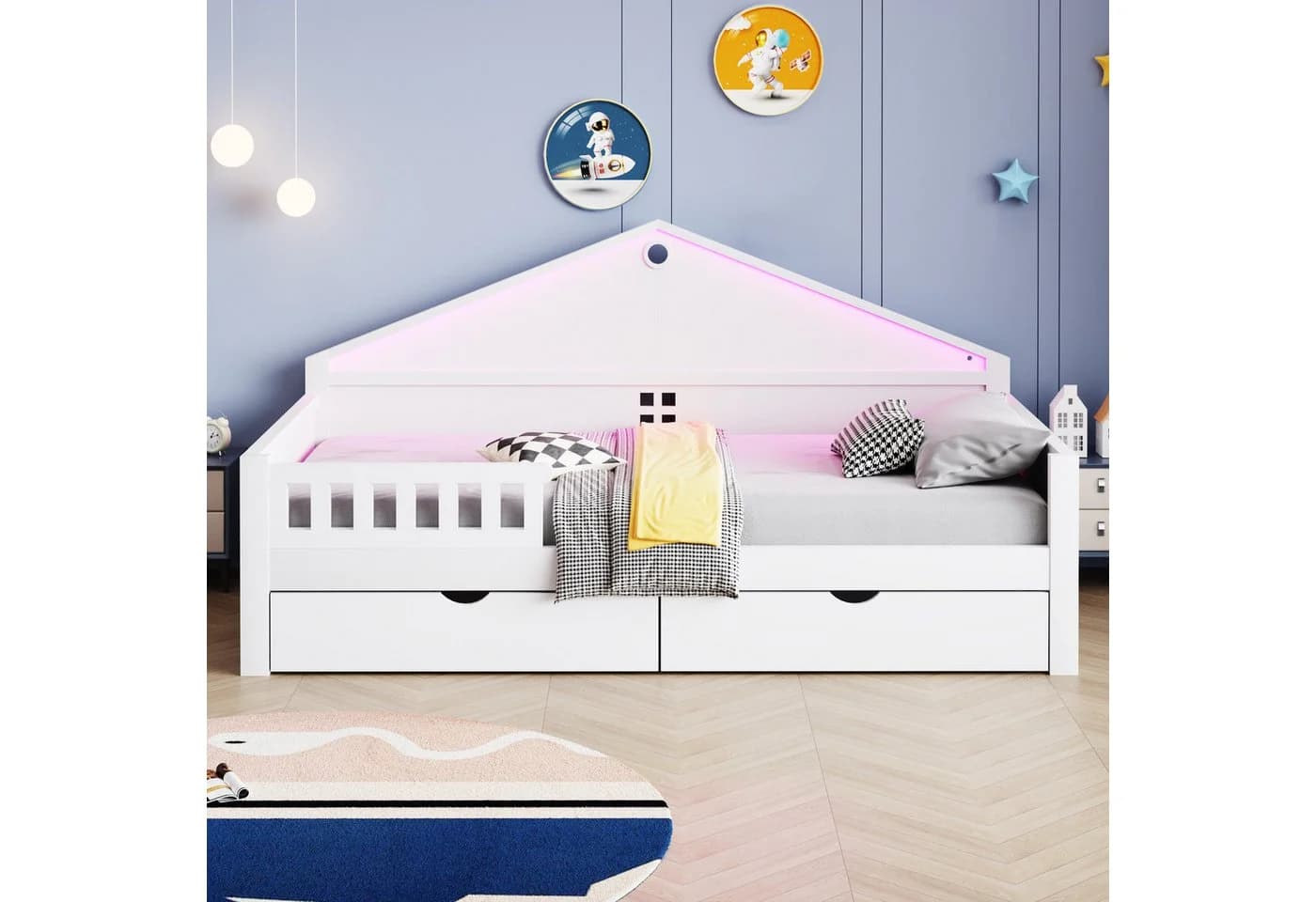 REDOM Kinderbett mit LED-Licht & Schubladen weiß/grau - Bild 3