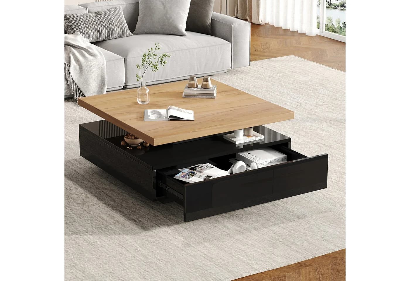 REDOM Couchtisch 70x70 cm mit drehbarer Platte und Stauraum - Bild 2