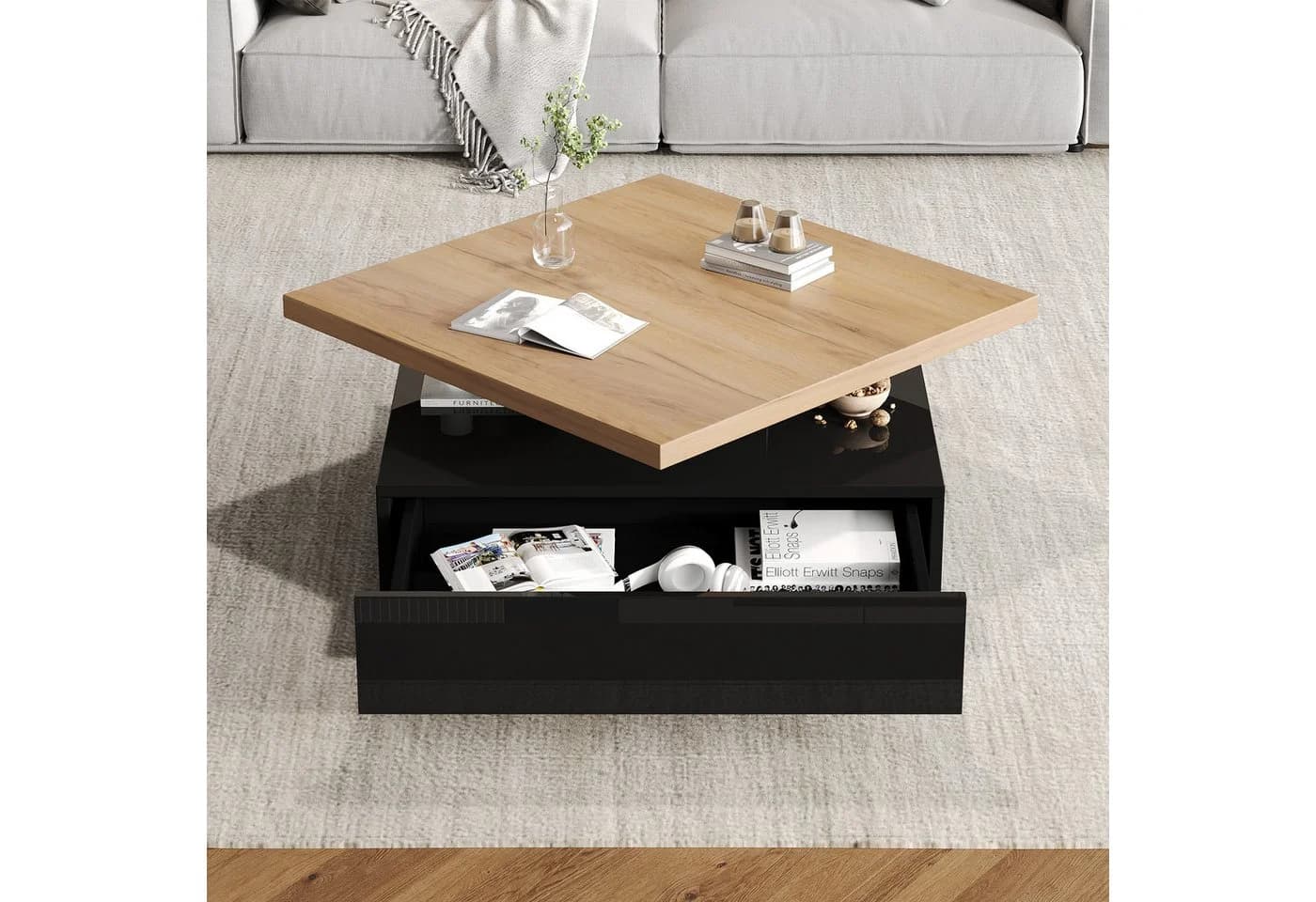 REDOM Couchtisch 70x70 cm mit drehbarer Platte und Stauraum - Bild 3