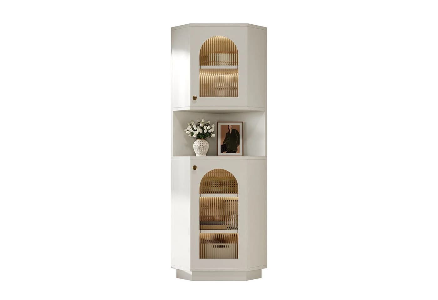 REDOM Vitrine Eckschrank Weiß mit Beleuchtung - Bild 2