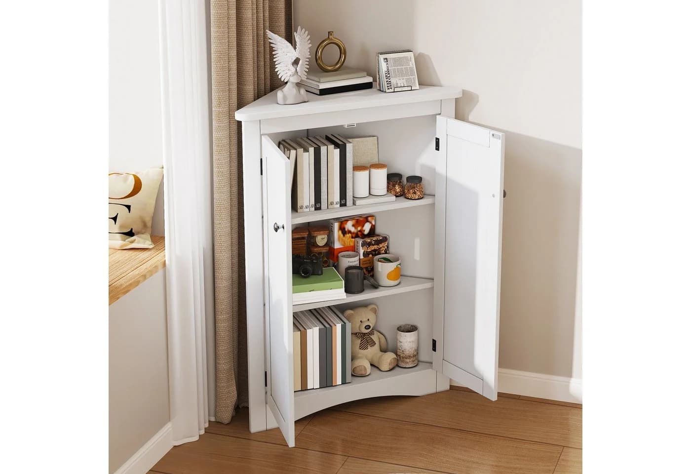 REDOM Vitrine 61,5x90 cm 2 Türen 3 Ebenen Weiß Eckschrank - Bild 2