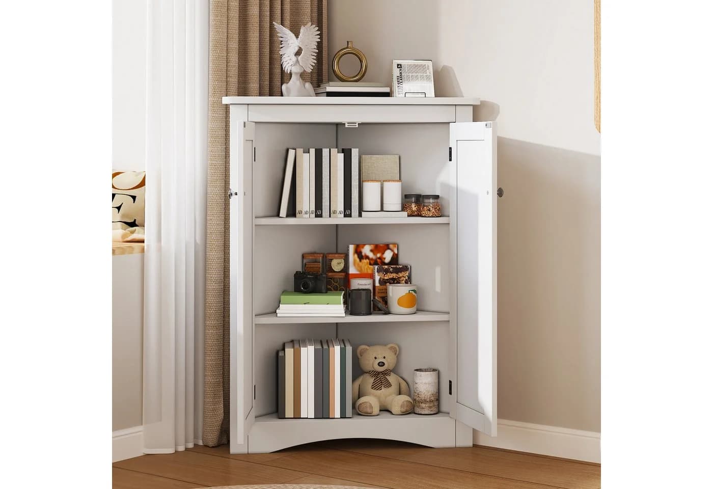 REDOM Vitrine 61,5x90 cm 2 Türen 3 Ebenen Weiß Eckschrank - Bild 3