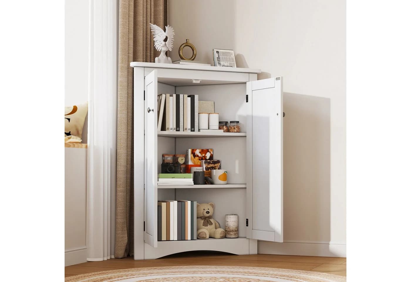 REDOM Vitrine 61,5x90 cm 2 Türen 3 Ebenen Weiß Eckschrank - Bild 4