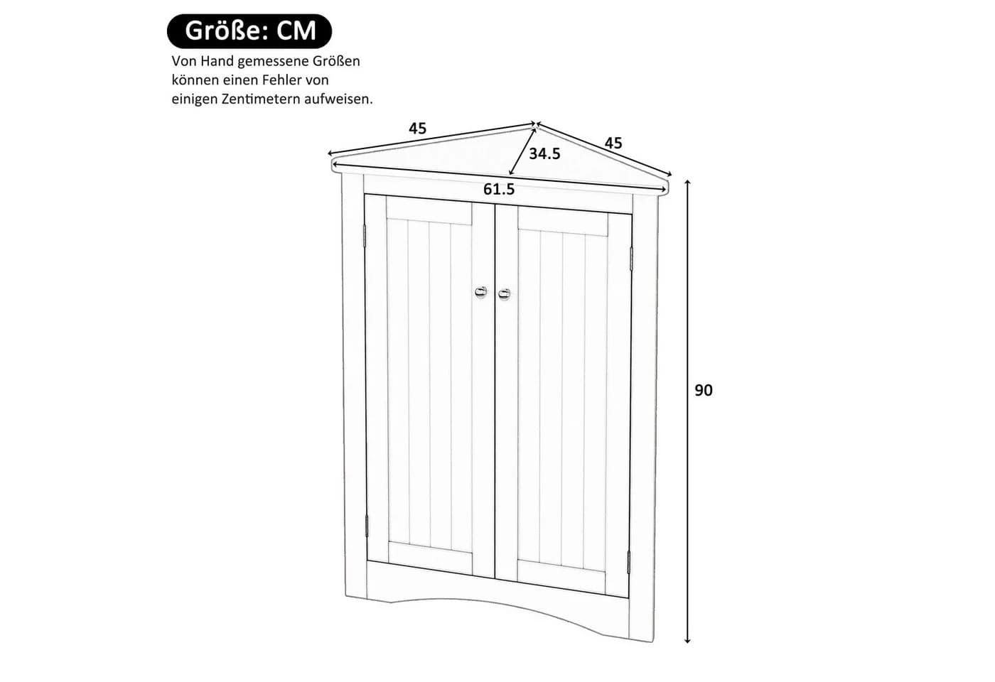 REDOM Vitrine 61,5x90 cm 2 Türen 3 Ebenen Weiß Eckschrank - Bild 5
