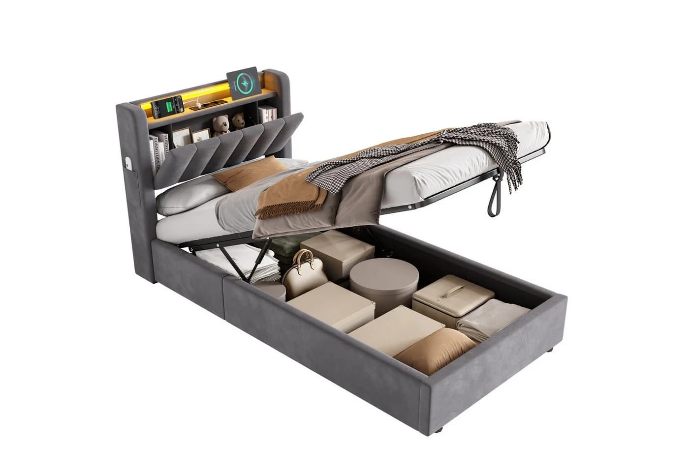 REDOM Polsterbett Hydraulisch LED USB Samt - Bild 4
