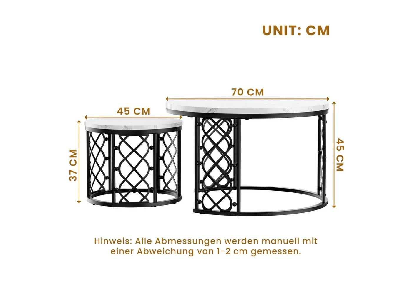 REDOM Couchtisch-Set 2er, Beistelltisch, Marmoroptik, Metallgestell - Bild 5