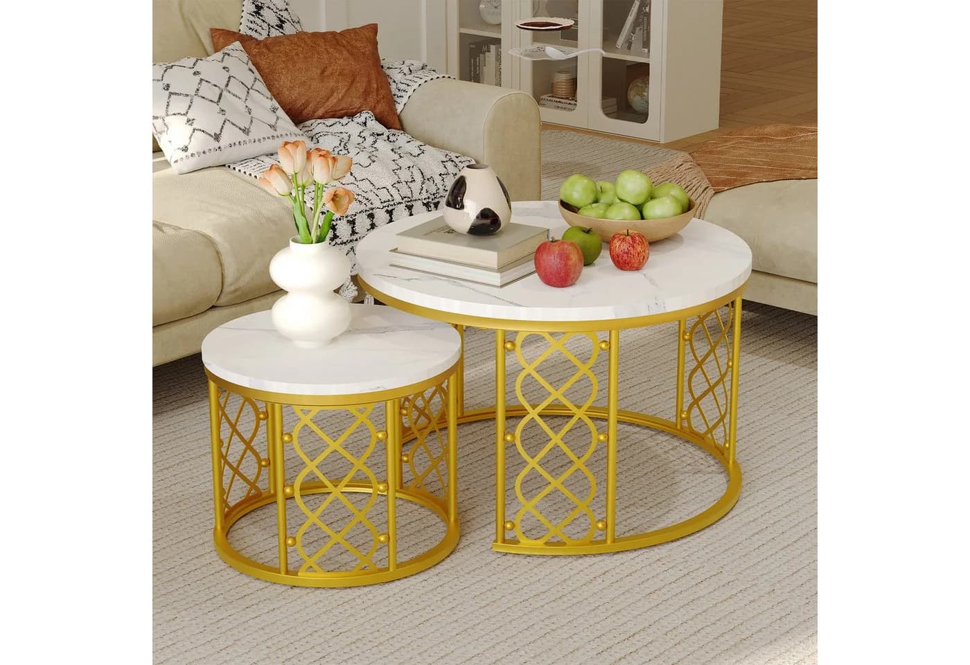 REDOM Couchtisch-Set, Beistelltisch für Schlafzimmer und Balkon, Marmoroptik, 2er-Set - Bild 2