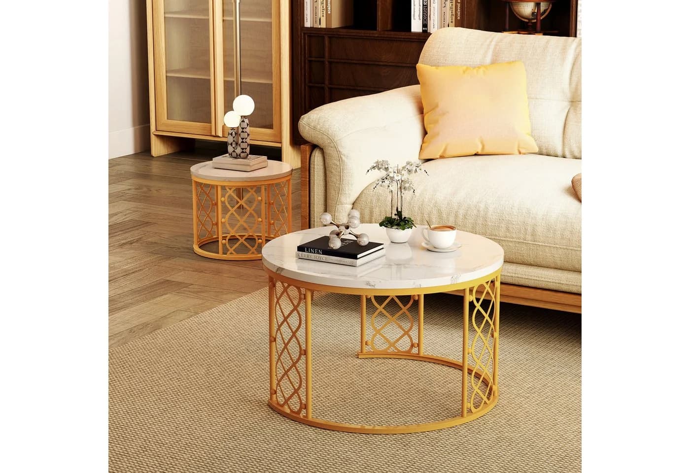 REDOM Couchtisch-Set, Beistelltisch für Schlafzimmer und Balkon, Marmoroptik, 2er-Set - Bild 4