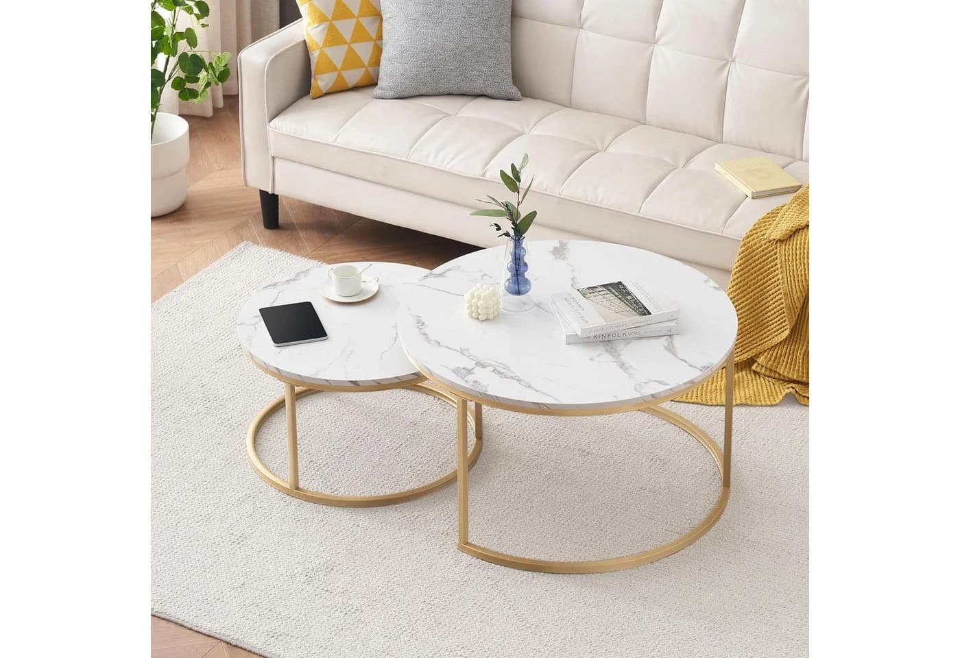 REDOM Couchtisch-Set 2er, Beistelltisch für Schlafzimmer Balkon, Marmoroptik - Bild 2