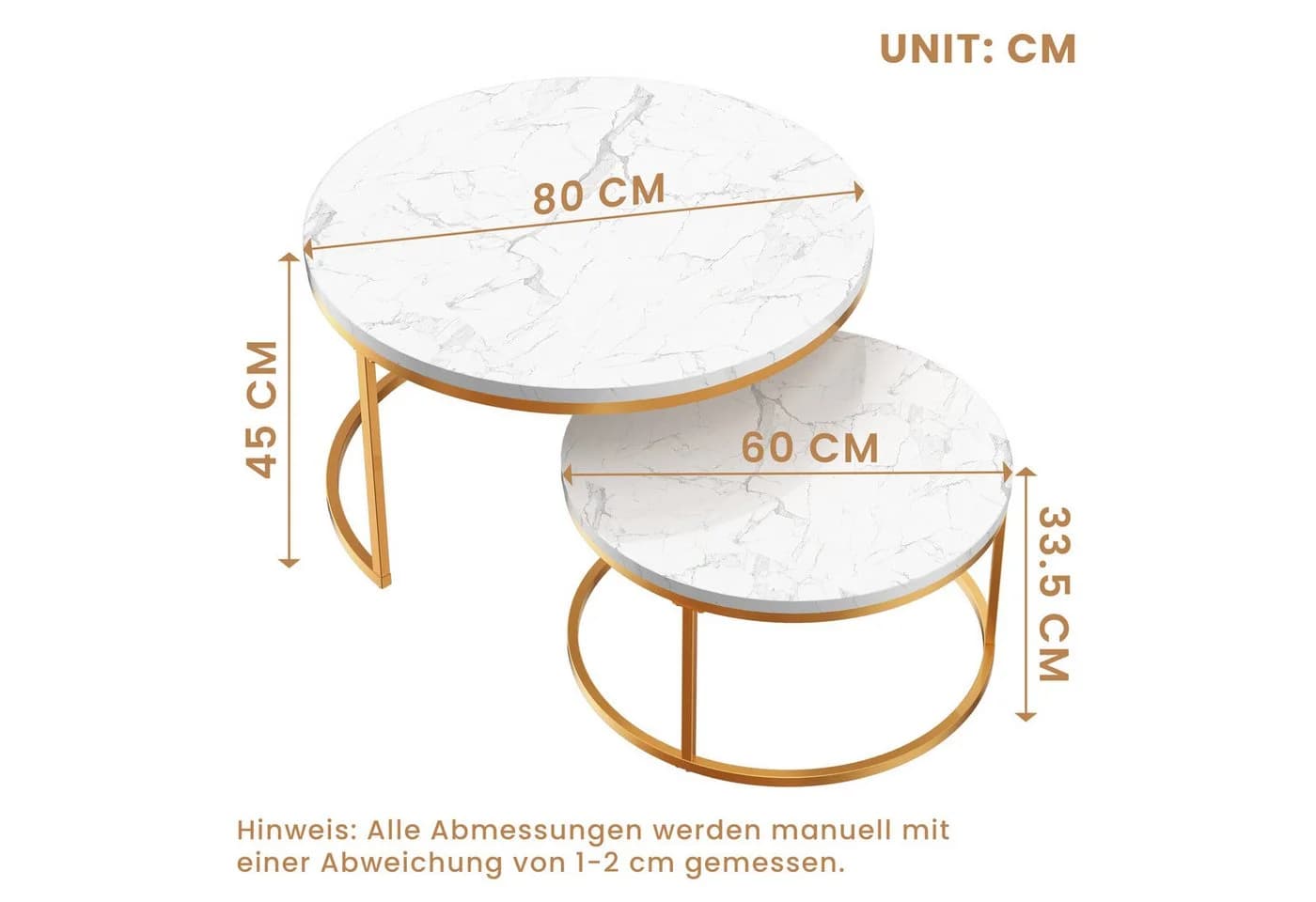 REDOM Couchtisch-Set 2er, Beistelltisch für Schlafzimmer Balkon, Marmoroptik - Bild 5