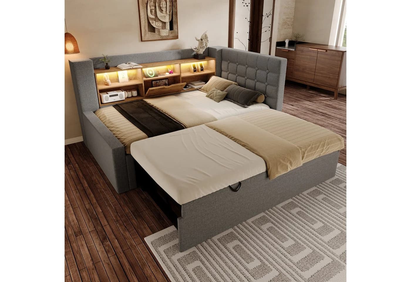 REDOM Polsterbett Flexibles Ausziehbett mit integrierter Ladestation Grau - Bild 3