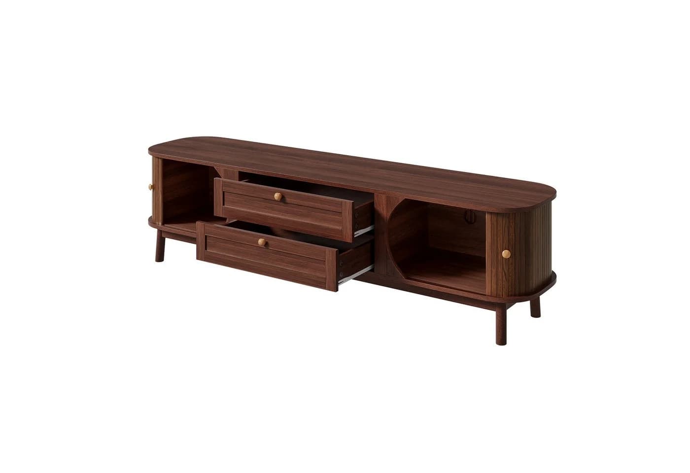 REDOM TV-Schrank Nussbaum-Optik Lamellentüren Holzbeine - Bild 3