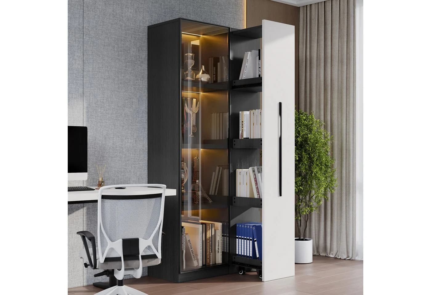 REDOM Vitrine mit Aluminium-Rahmen & Glastüren Schwarz/Weiß - Bild 2
