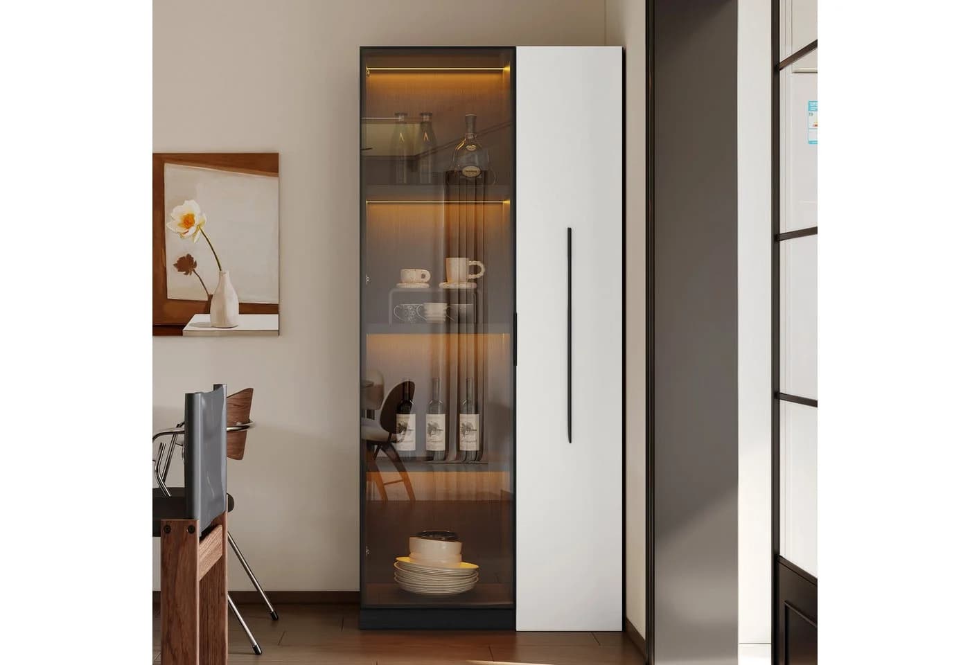 REDOM Vitrine mit Aluminium-Rahmen & Glastüren Schwarz/Weiß - Bild 3