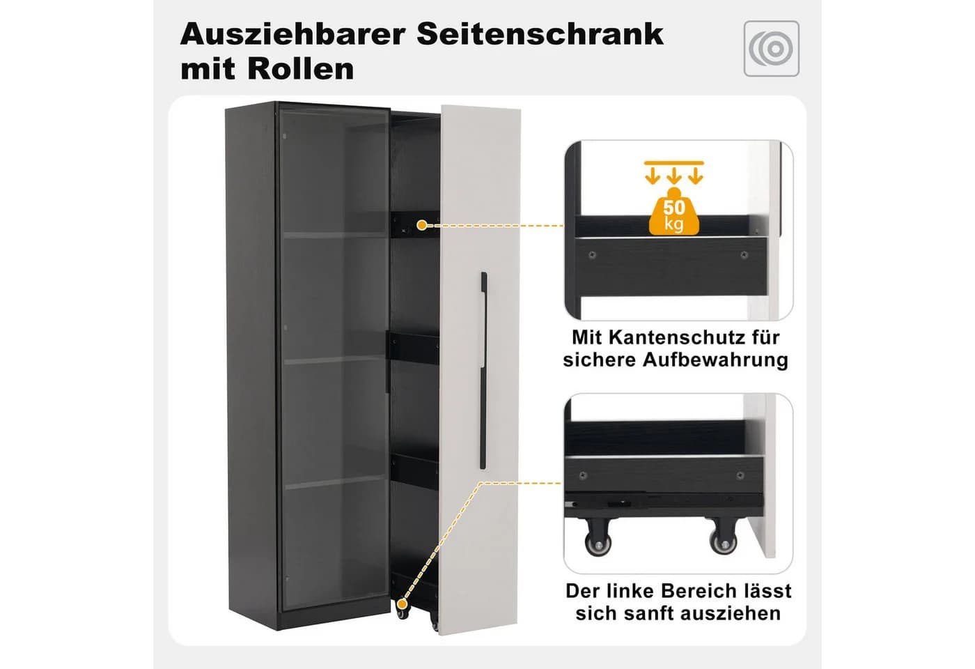 REDOM Vitrine mit Aluminium-Rahmen & Glastüren Schwarz/Weiß - Bild 4