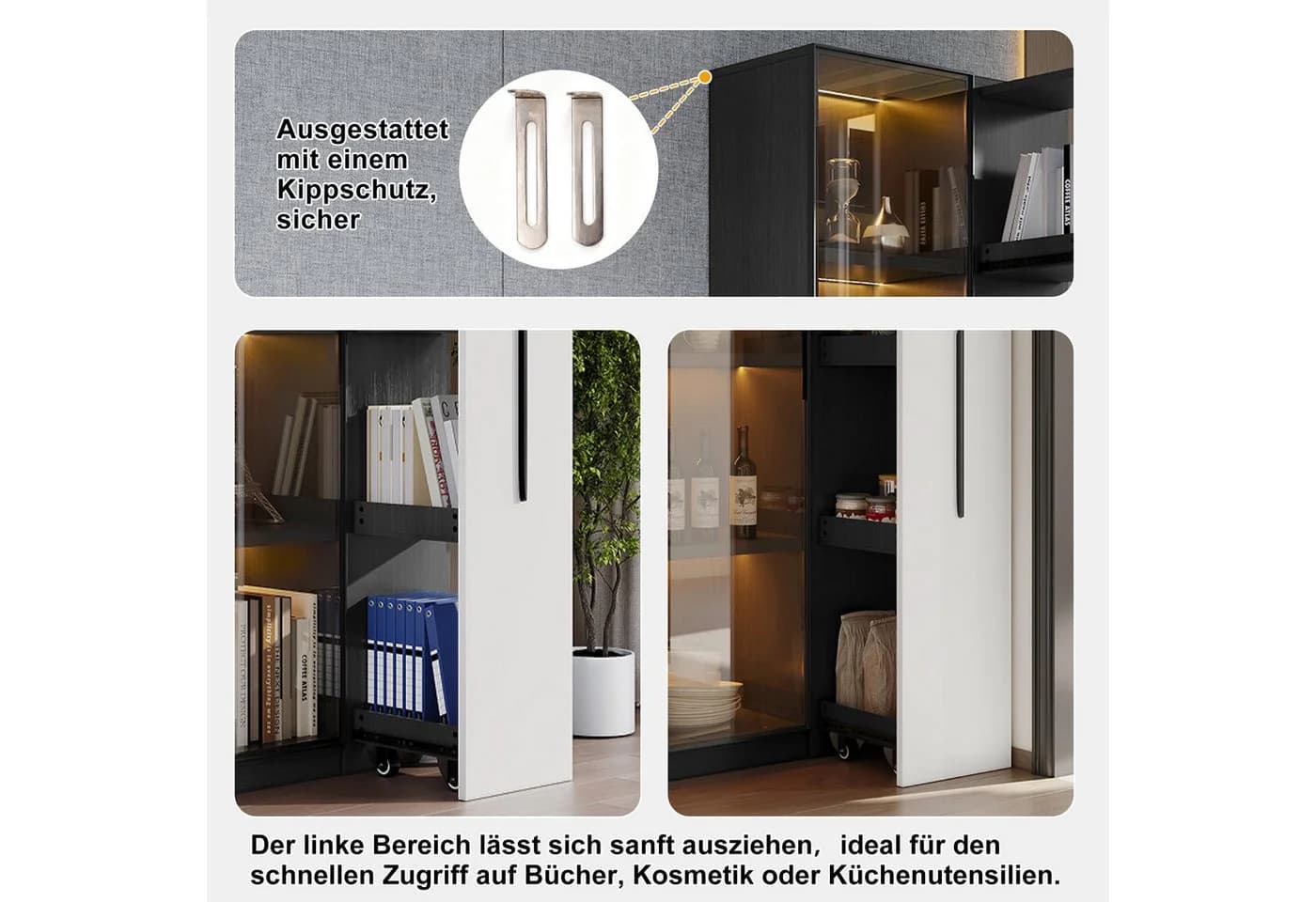 REDOM Vitrine mit Aluminium-Rahmen & Glastüren Schwarz/Weiß - Bild 5