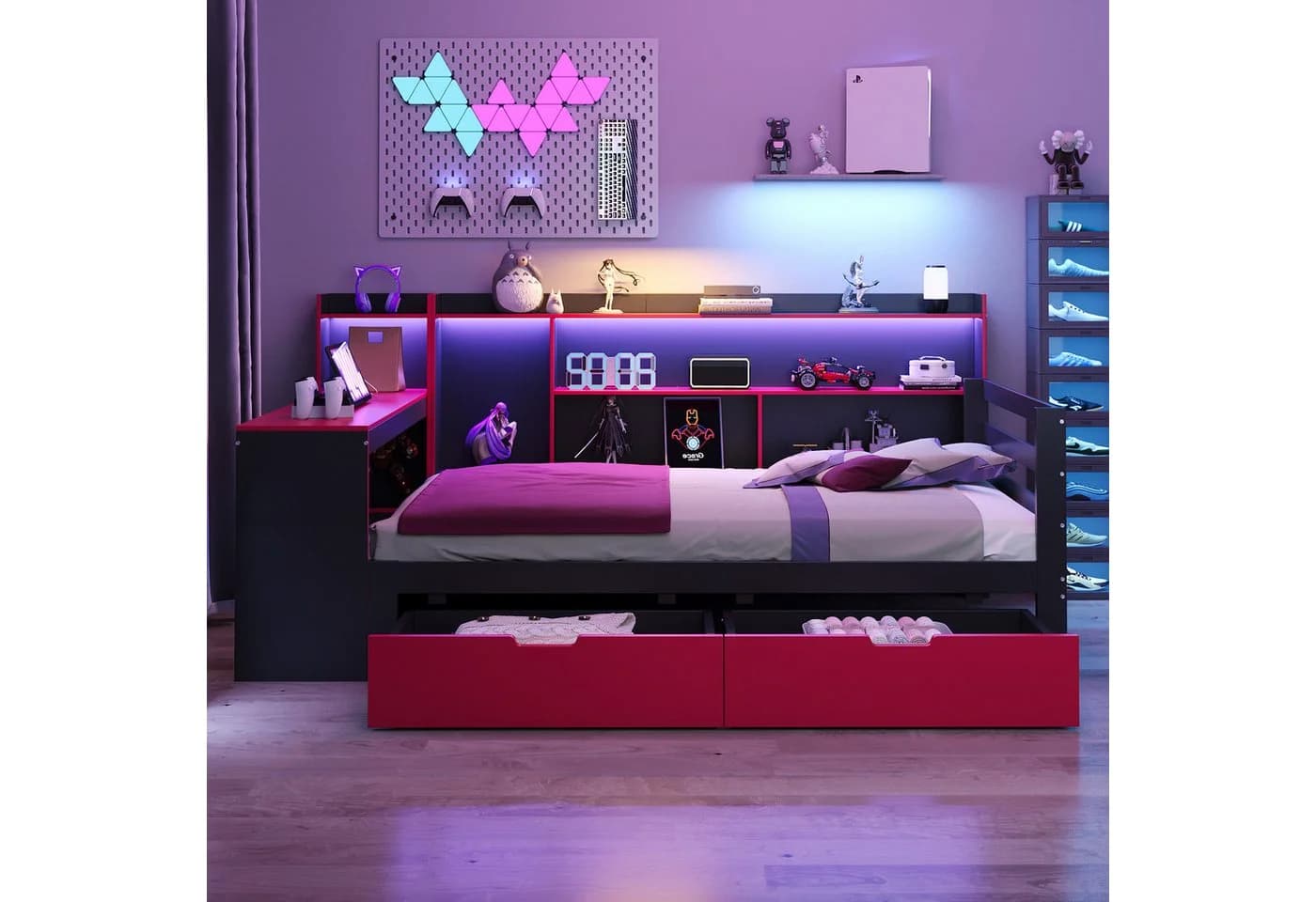 REDOM Schlafsofa Kinderbett Funktionsbett mit LED-Beleuchtung und Stauraum