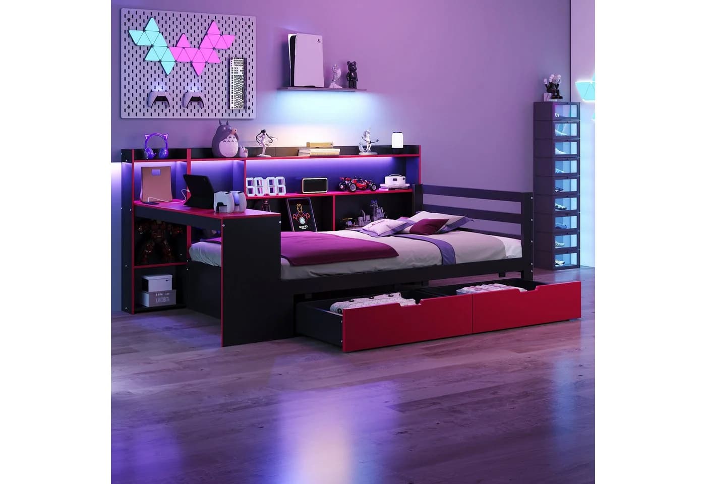REDOM Schlafsofa Kinderbett Funktionsbett mit LED-Beleuchtung und Stauraum - Bild 2
