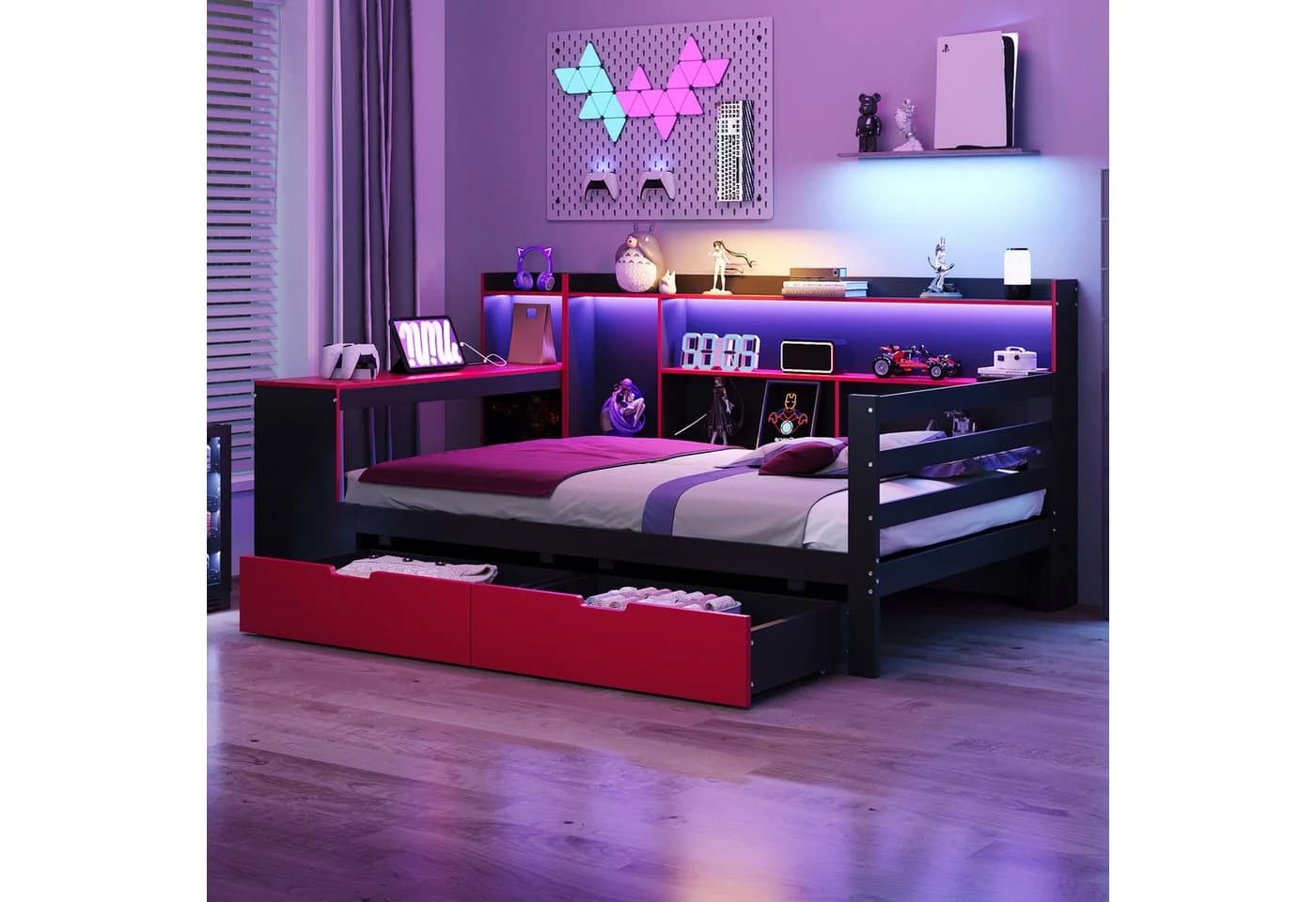 REDOM Schlafsofa Kinderbett Funktionsbett mit LED-Beleuchtung und Stauraum - Bild 3