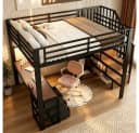 REDOM Hochbett Jugendbett mit Eisenrahmen, LED, Schreibtisch, 140x200cm Bild 1