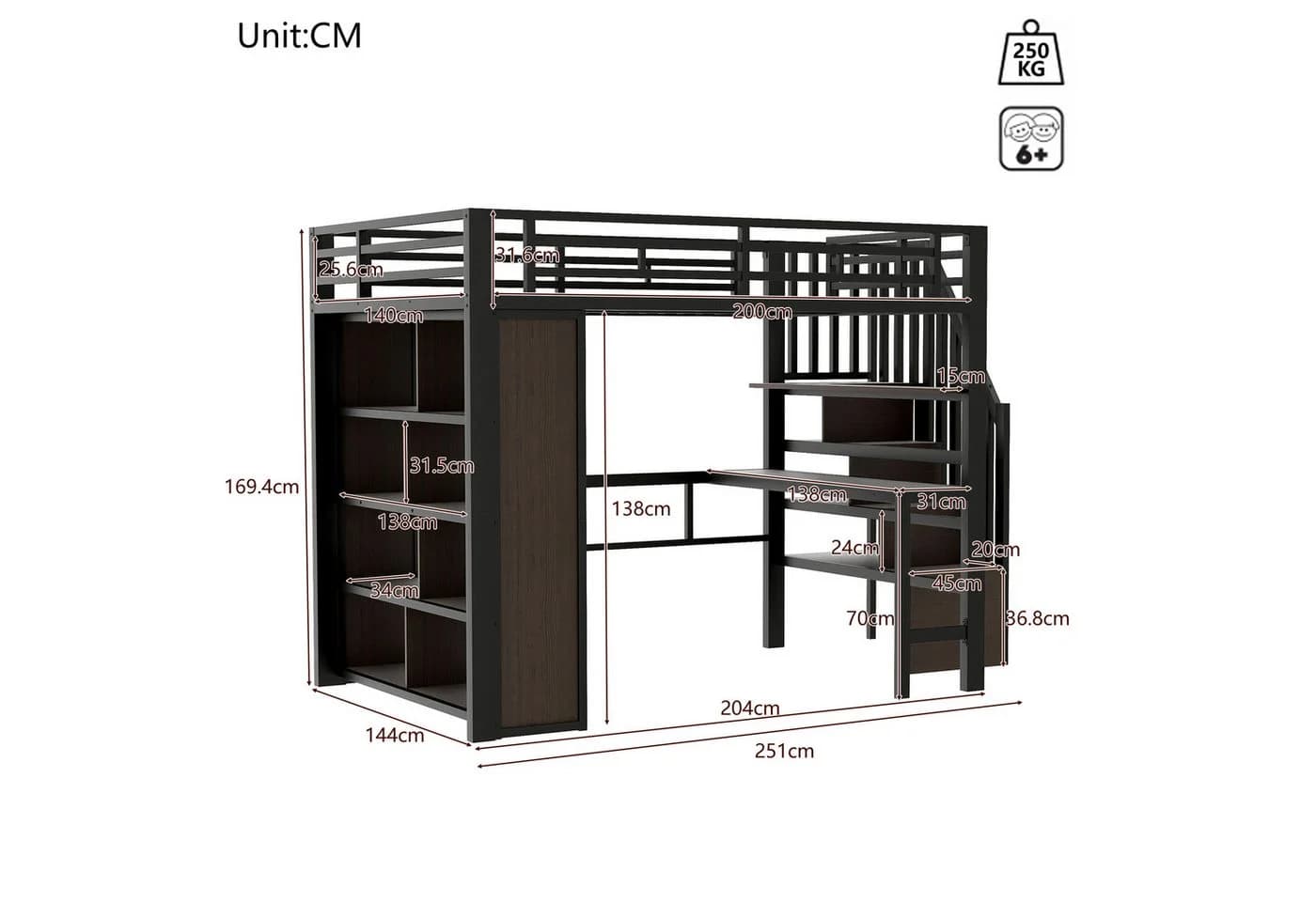 Hochbett aus Metall und MDF mit Eisenrahmen - Bild 5