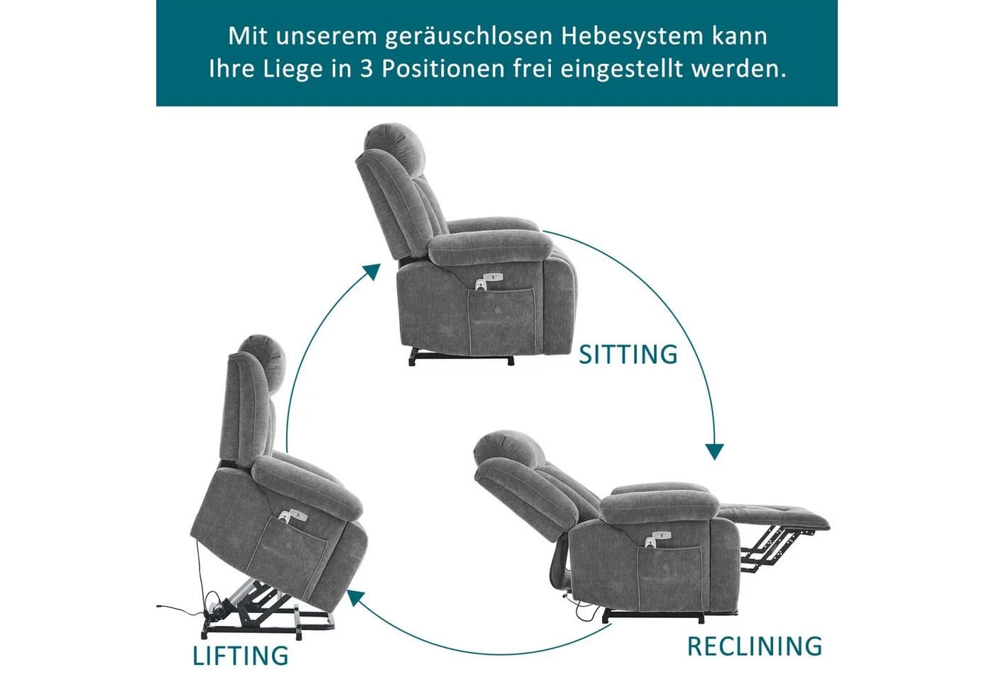 REDOM Relaxsessel mit Hebefunktion und Massage Grau - Bild 5