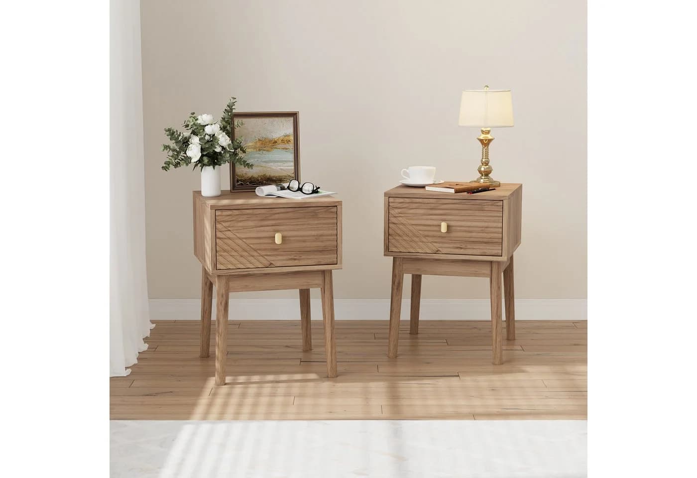 REDOM Nachttisch Kommode, 2er Set, Oak, 40x40x55 cm - Bild 2
