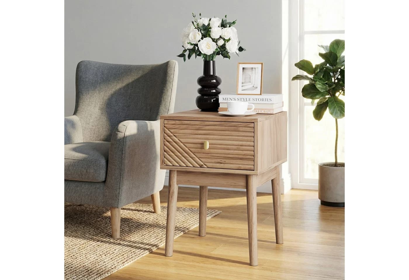 REDOM Nachttisch Kommode, 2er Set, Oak, 40x40x55 cm - Bild 5