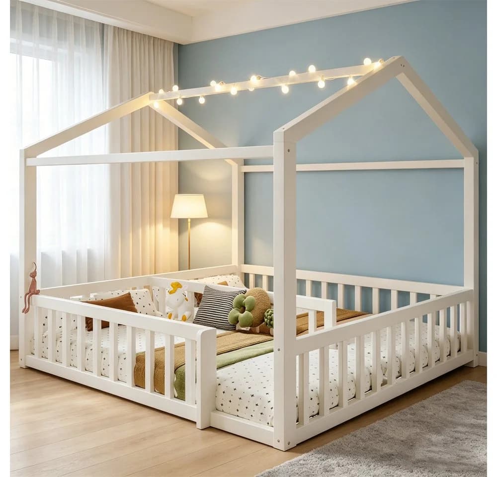 REDOM Kinderbett Holzbett Funktionsbett mit LED & Sicherheitsgitter 90x190cm/180x190cm - Bild 2
